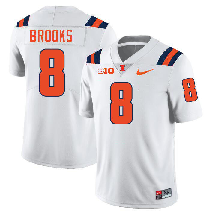 Men #8 Terrance Brooks Illinois Fighting Illini College Football Jerseys Stitched-White